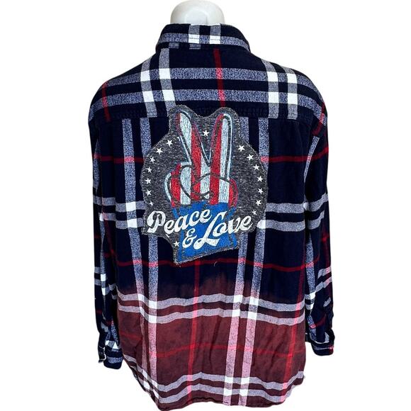 Peace and Love Plaid Flannel Size 3XL Unique Camping Oversized Red White Blue - Picture 1 of 6